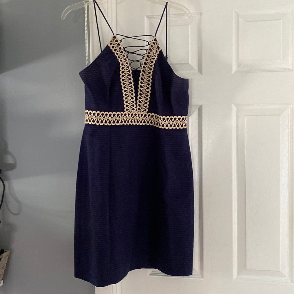 Lilly Pulitzer navy size 4 dress. Worn once. Small deodorant stains.